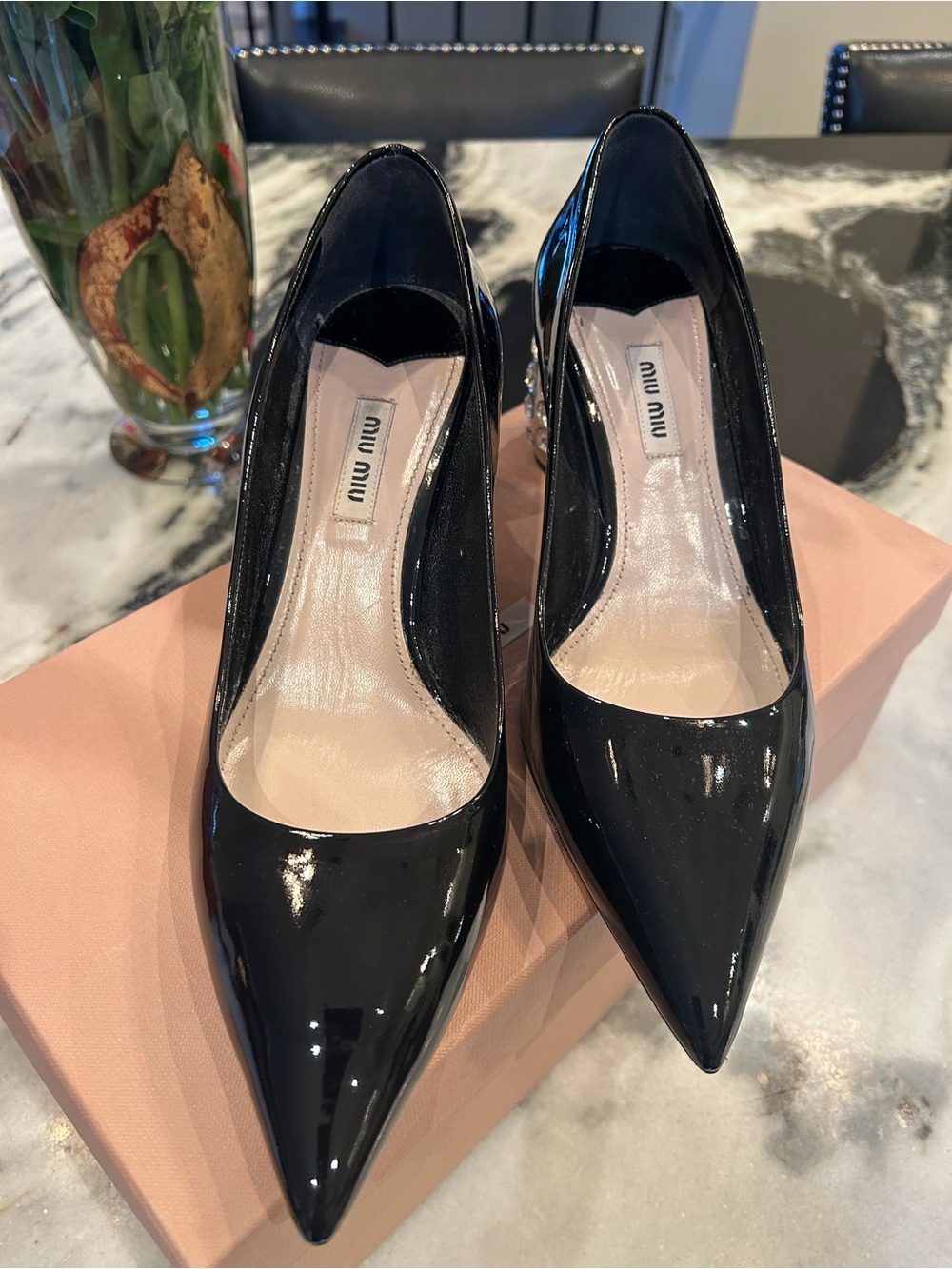 Miu Miu Black Patent Pointed-Toe Pumps